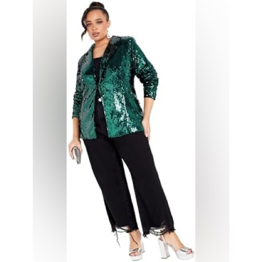 City Chic Plus Size JKT Sequin Seduction in Green XL/22